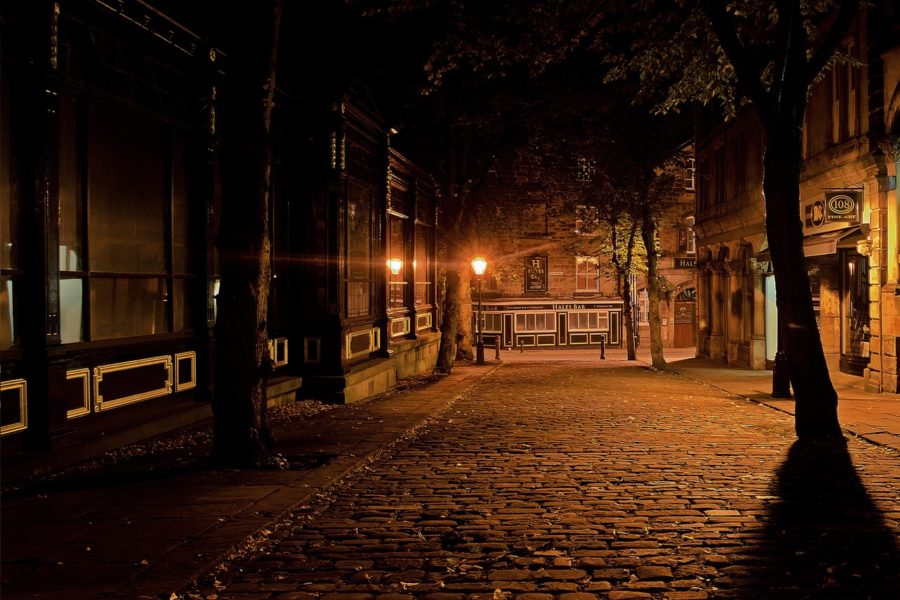 Dark cobblestone street